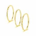 Three gold-plated titanium steel rings featuring wave, geometric, and diamond grid textures - Number 2 / Gold