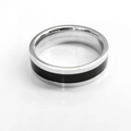 Minimalist silver steel ring featuring a sleek black center band for men and women - Size 6 / 1 Groove Style / 6mm / Silver