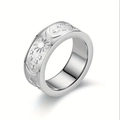 Anillo bohemio de acero inoxidable plateado con motivos celestiales de sol luna y estrellas - US 7 / Color acero