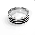 Sleek silver titanium steel ring for men featuring triple black stripe enamel inlay decor - Size 6 / 3 Grooves Style / 8mm / Silver
