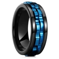 Black titanium steel spinner ring for men with dual-row rotatable blue gears decor - Black Blue
