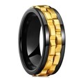 Men's rotatable gear ring in black and gold finish with industrial chain inlay - Black & Gold