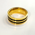 Bague en acier inoxydable doré avec deux rayures parallèles en émail noir - Taille 6 / Style à Double Rainure / 8mm / Or
