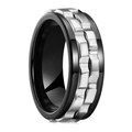 Polished black stainless steel spinner ring with inlaid silver chain for men - Black Silver