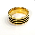 Bague minimaliste en acier titane doré avec trois rayures en émail noir pour hommes et femmes - Taille 6 / Style à Triple Rainure / 8mm / Or