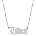 Collier signe astrologique Balance en argent poli avec lettrage gothique sur fond blanc - Balance-Argent