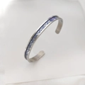 Mens stainless steel open bangle with blue luminous dragon pattern inlay and silver Celtic motif - Steel Blue Light Dragon