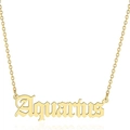 Collier signe astrologique Verseau en acier inoxydable doré avec lettres gothiques - Verseau-Or
