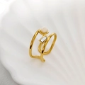 Detalle del anillo de acero inoxidable de 18K con circón verde y piedra blanca fina - Abierto Ajustable / Blanco Roto