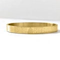 Golden stainless steel zodiac bangle featuring engraved Buddhist scriptures and deity figure - Gold-Acalanatha (Rooster)