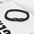 Detailopname van zwarte roestvrijstalen schakelarmband met een H-vormige vouwsluiting - 19cm / Zwart (5*5mm)