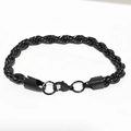Détail macro du bracelet gourmette noire pour hommes avec grand fermoir homard - 19cm / Collier Chaîne de Corde / Noir