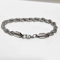 Detalle de pulsera de cadena de cuerda plateada con cierre de langosta para hombre - 19cm / Collar de cadena de cuerda / Color acero