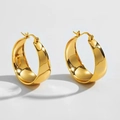 Minimalist wide chunky gold hoop earrings in polished stainless steel for women - Small Style / Gold