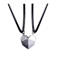 Collana coppia cuore magnetico con pendenti geometrici in grigio e argento - Corda Nera e Catena d'Argento