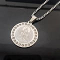 Chinese zodiac Buddha pendant in stainless steel with diamonds and box chain - Vairocana - Sheep/Monkey / Steel