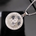 Silver zodiac Buddha pendant necklace with sparkling rhinestones on box chain - Manjusri - Rabbit / Steel