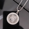 Silver stainless steel zodiac guardian pendant necklace with sparkling crystal halo - Acala - Rooster / Steel
