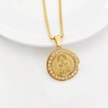 Gold plated zodiac buddha pendant necklace with sparkling crystal ring on white porcelain - Gold Vairocana - Sheep/Monkey / Gold