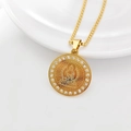Golden zodiac Buddha pendant necklace with sparkling rhinestones and lotus details - Gold Amitabha - Pig/Dog / Gold