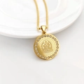Golden zodiac Buddha pendant necklace with sparkling crystals and lotus detail - Gold Avalokitesvara - Rat / Gold