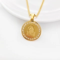 Golden round Buddhist necklace with Manjusri Bodhisattva and sparkling crystals - Gold Manjusri - Rabbit / Gold