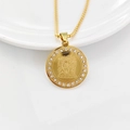 Golden zodiac Buddha pendant necklace with sparkling crystal ring and detailed relief - Gold Acala - Rooster / Gold
