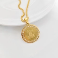 Golden zodiac Buddha pendant necklace with sparkling crystals and lotus motif - Gold Akasagarbha - Ox/Tiger / Gold