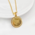 Golden zodiac Buddha pendant necklace with sparkling crystal inlay on white background - Gold Samantabhadra - Dragon/Snake / Gold