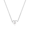 Collana a cuore in acciaio inossidabile argento con ciondolo lettera D incisa opaca - Lettera D / Argento