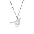 Polished silver stainless steel necklace featuring a gymnast silhouette pendant - Steel