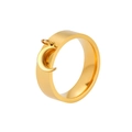 Minimalist gold stainless steel wide band ring with a dangling crescent moon charm pendant - US 7 / Gold