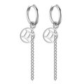 Boucles d'oreilles créoles argentées en acier avec pendentif Gémeaux et fines chaînes - Argent-Gémeaux