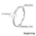 Polished stainless steel crescent moon open ring with technical size and weight details - Solid Moon Style / Silver
