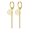 Boucles d'oreilles dorées en acier titane avec signe Gémeaux, chaîne et pendentif - Or-Gémeaux