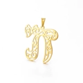 Polished gold hollowed symbol pendant in stainless steel with intricate floral patterns - Gold