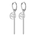 Boucles d'oreilles en acier argenté avec pendentif Verseau et longue chaîne à pompon - Argent-Verseau