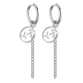 Boucles d'oreilles Sagittaire en acier inoxydable argenté avec de longues chaînes - Argent-Sagittaire
