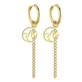 Boucles d'oreilles créoles dorées en acier avec pendentif zodiaque et longues chaînes - Or-Capricorne