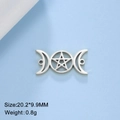 Triple moon goddess charm in stainless steel with pentagram and 20.2x9.9mm size - Double Crescent Pentagram - Steel Color