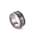 Vintage stainless steel ring with Celtic dragon patterns and black triskele engraving - US 7 / Steel