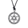 Antique silver hexagram star pendant with mystical engravings and black cord necklace - Hexagram Rune Style / Antique Silver