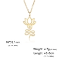 Detailed view of gold lotus Unalome pendant with dimensions and chain length - Lotus Circle / Gold