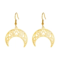 18K gold plated stainless steel hollow crescent moon earrings with cat paw cutout - Gold
