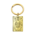Porte-clés en acier inoxydable doré poli avec pendentif rectangulaire tarot Le Diable - Or-Le Diable