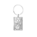 Porte-clés en acier inoxydable argenté avec pendentif gravé de la carte tarot Le Soleil - Acier-Le Soleil