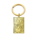 Porte-clés tarot doré classique avec motif soleil en acier inoxydable poli brillant - Or-Le Soleil