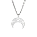 Polished stainless steel necklace featuring a hollow cat claw crescent moon pendant - 3mm Cable Chain / Steel