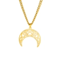 Gold stainless steel crescent moon necklace with a hollowed cat paw Celtic knot design - 3mm Cable Chain / Gold