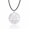 Silver stainless steel Egyptian Eye of Providence pendant necklace on black cord - Leather Rope / Steel